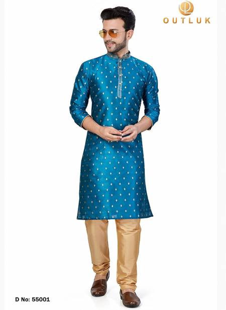 Blue Colour Outluk 55 New Exclusive Wear Kurta With Pajama Mens Collection 55001